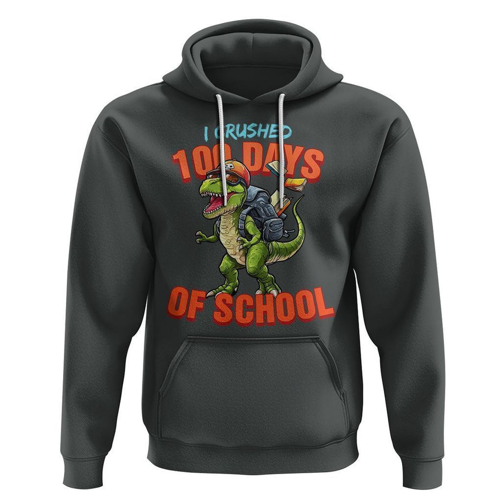 100 Days of School Dinosaur Hoodie I Crushed TS02 Dark Heather Printyourwear