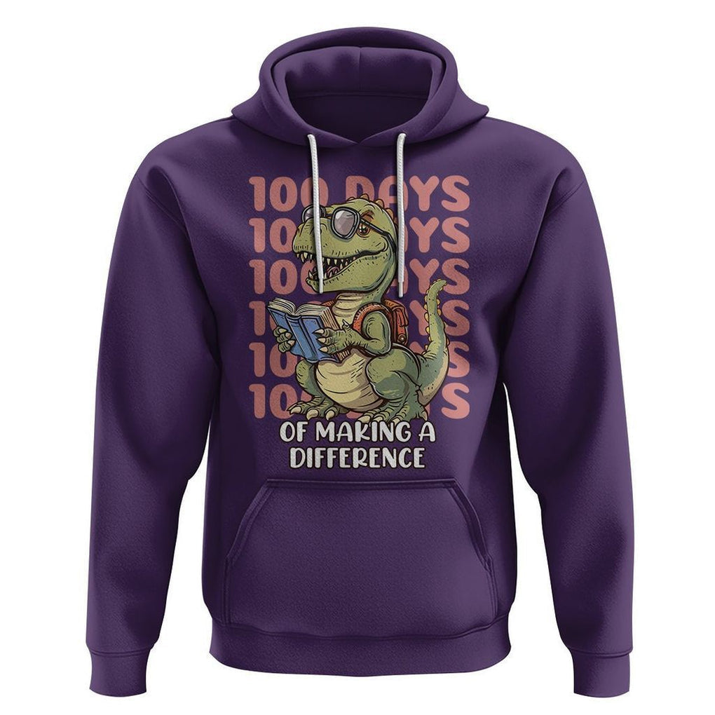 100 Days of School Dinosaur Hoodie Making A Difference TS02 Purple Printyourwear