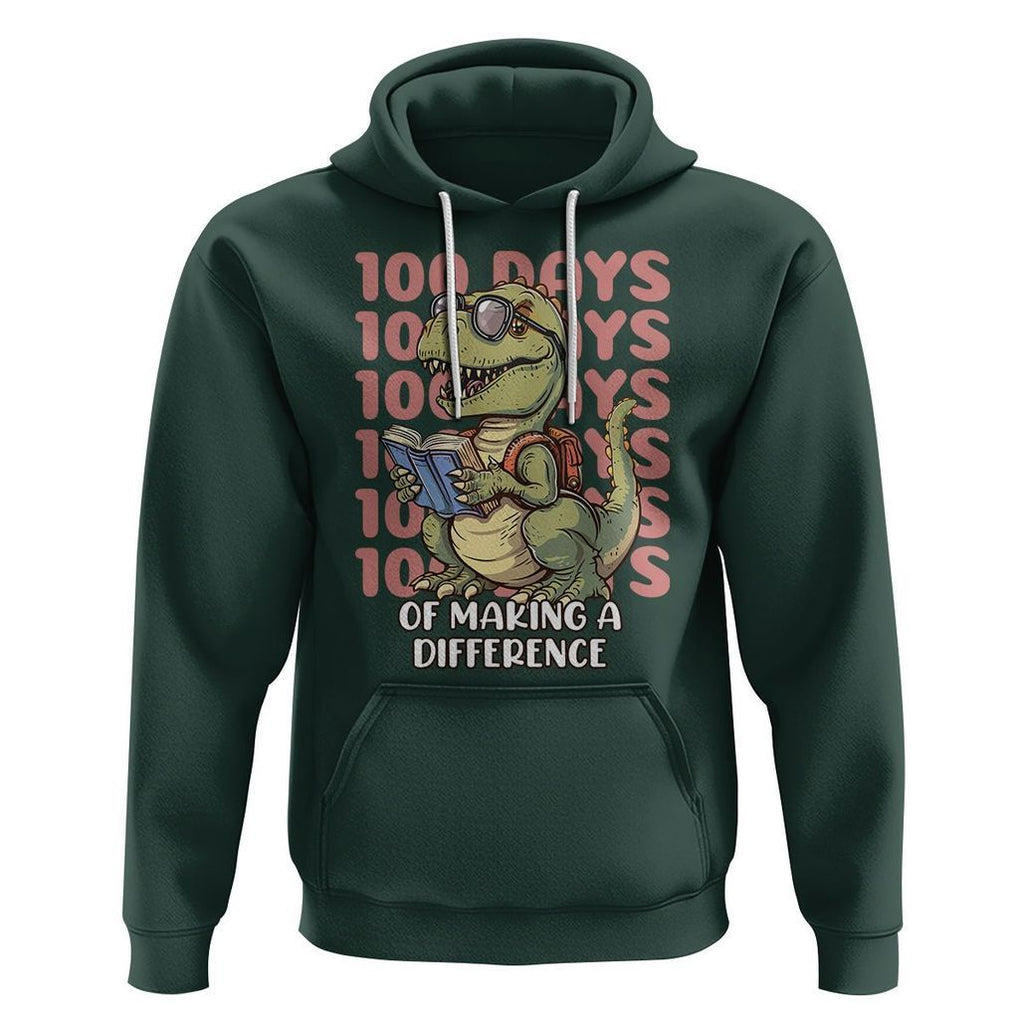 100 Days of School Dinosaur Hoodie Making A Difference TS02 Dark Forest Green Printyourwear