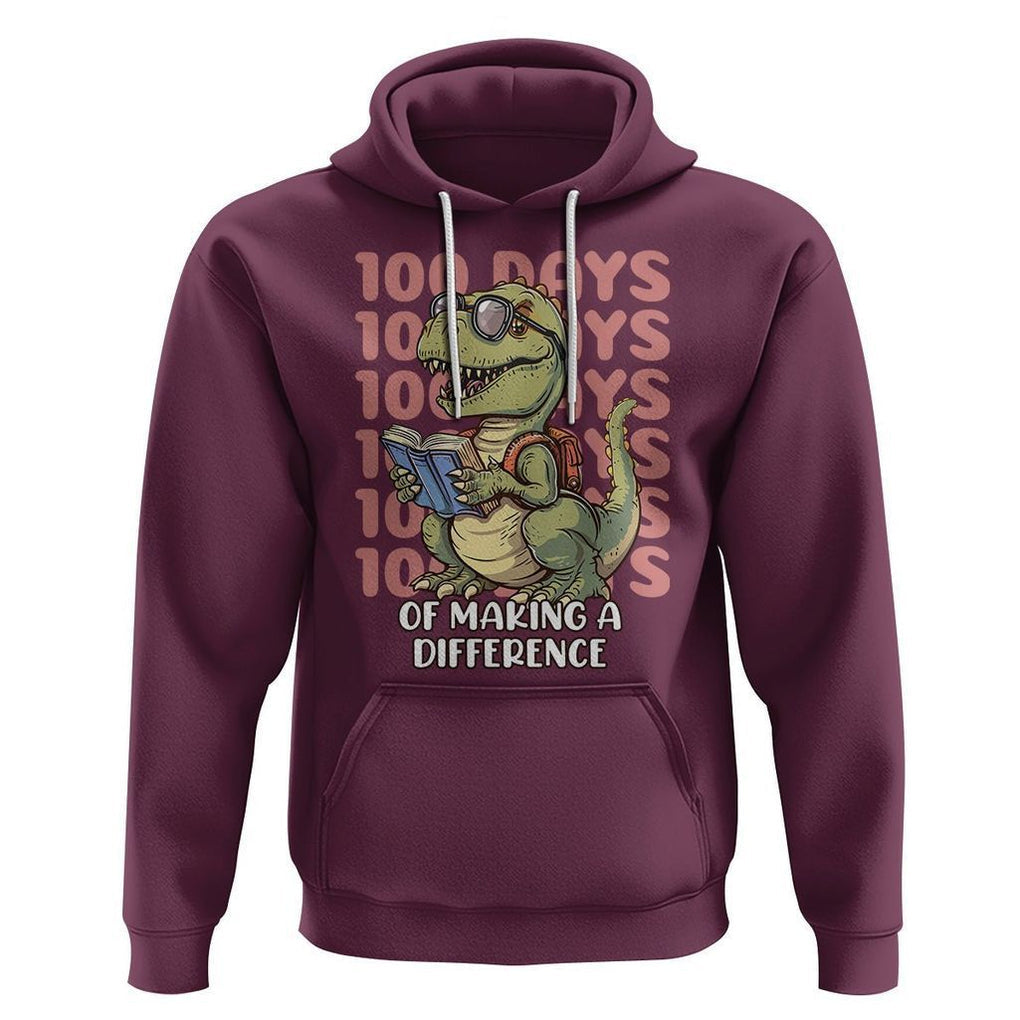 100 Days of School Dinosaur Hoodie Making A Difference TS02 Maroon Printyourwear