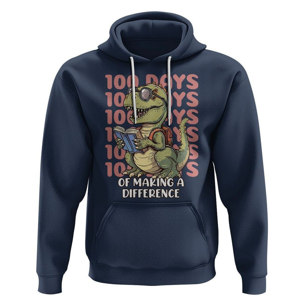 100 Days of School Dinosaur Hoodie Making A Difference TS02 Navy Printyourwear