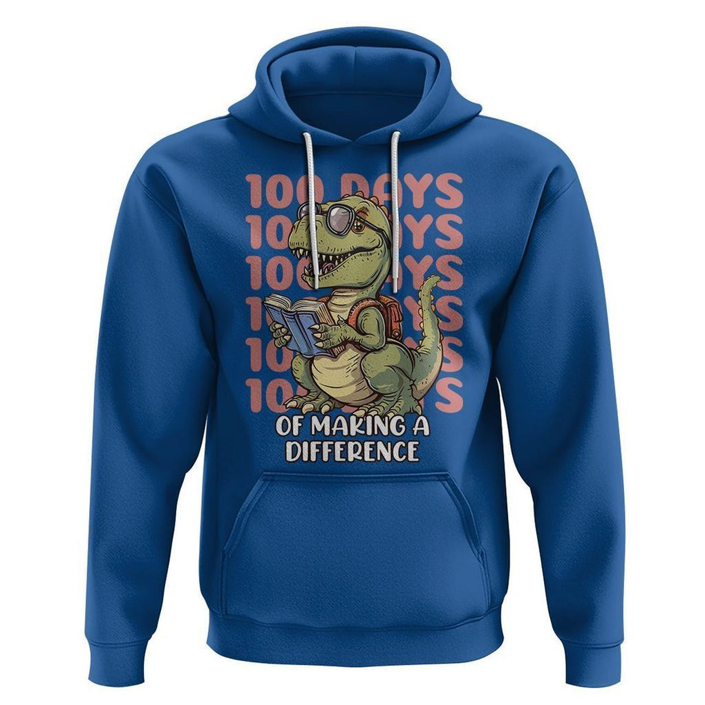 100 Days of School Dinosaur Hoodie Making A Difference TS02 Royal Blue Printyourwear
