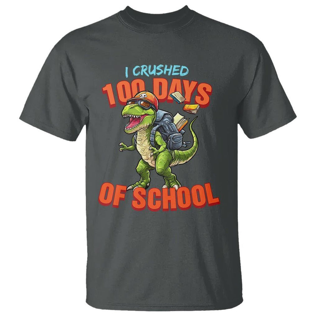 100 Days of School Dinosaur T Shirt I Crushed TS02 Dark Heather Printyourwear