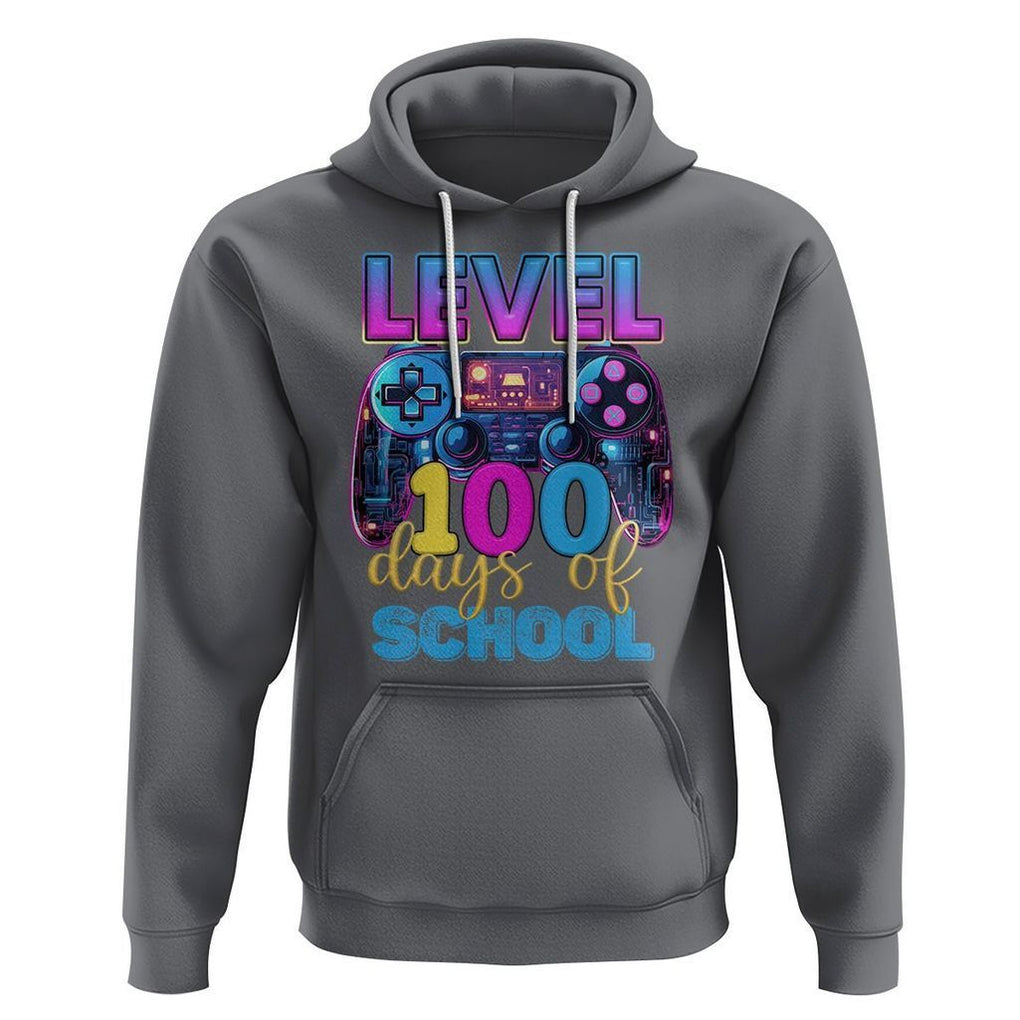 100 Days of School Gamer Hoodie Level 100 Unlocked Neon Game Controller TS02 Charcoal Printyourwear