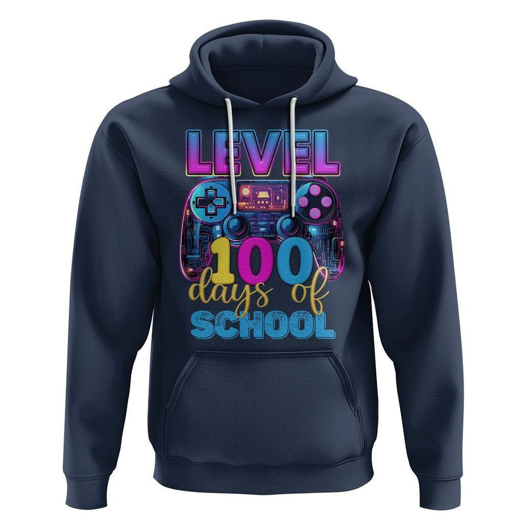 100 Days of School Gamer Hoodie Level 100 Unlocked Neon Game Controller TS02 Navy Printyourwear