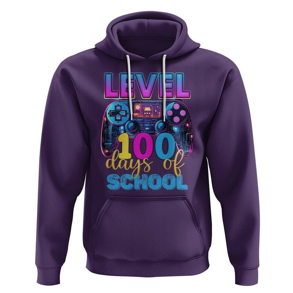 100 Days of School Gamer Hoodie Level 100 Unlocked Neon Game Controller TS02 Purple Printyourwear