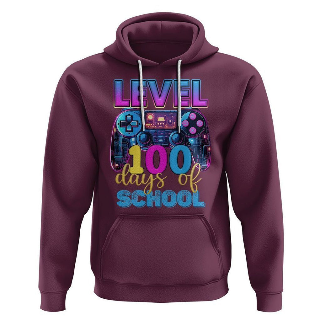 100 Days of School Gamer Hoodie Level 100 Unlocked Neon Game Controller TS02 Maroon Printyourwear