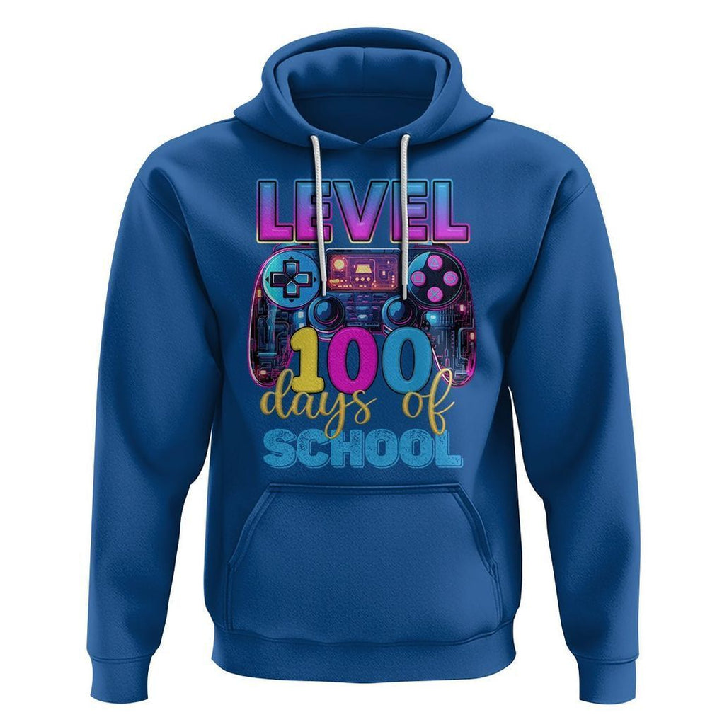 100 Days of School Gamer Hoodie Level 100 Unlocked Neon Game Controller TS02 Royal Blue Printyourwear