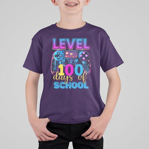 100 Days of School Gamer T Shirt For Kid Level 100 Unlocked Neon Game Controller TS02 Purple Printyourwear