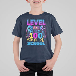 100 Days of School Gamer T Shirt For Kid Level 100 Unlocked Neon Game Controller TS02 Navy Printyourwear