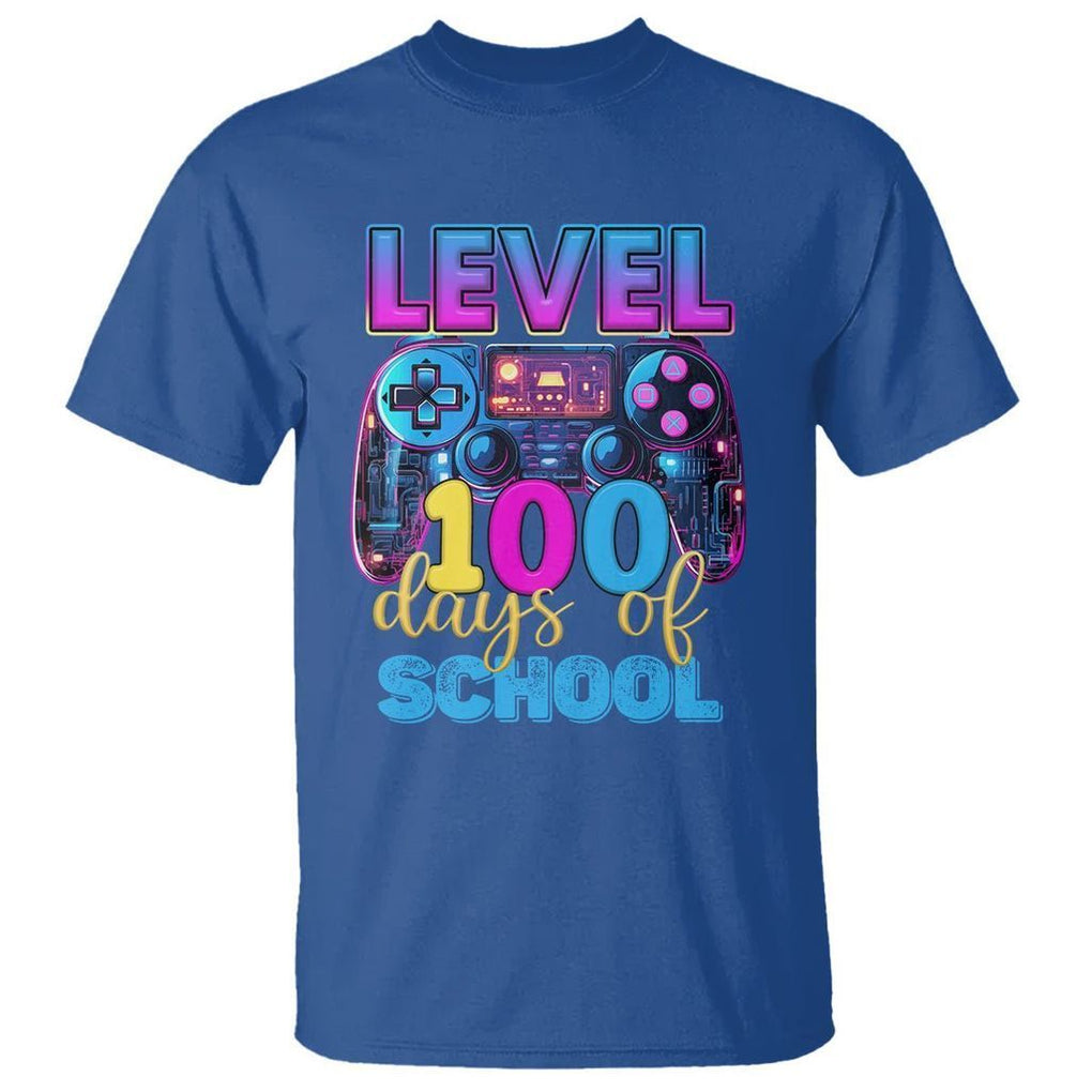 100 Days of School Gamer T Shirt Level 100 Unlocked Neon Game Controller TS02 Royal Blue Printyourwear
