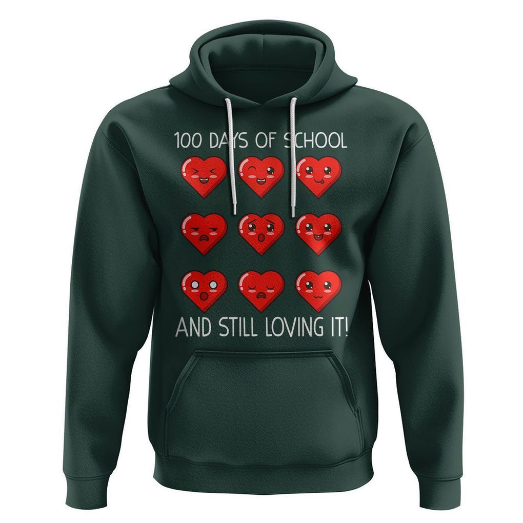 100 Days of School Hoodie Still Loving It Cute Hearts TS02 Dark Forest Green Printyourwear