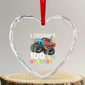 100 Days of School Monster Truck Heart Crystal Glass Ornament Boys Crushing 100th Day Milestone