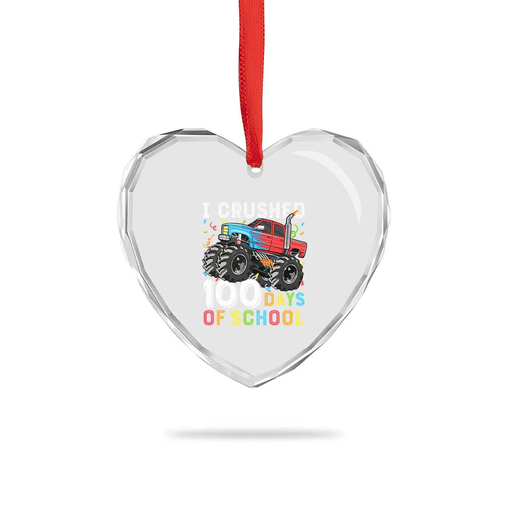 100 Days of School Monster Truck Heart Crystal Glass Ornament Boys Crushing 100th Day Milestone