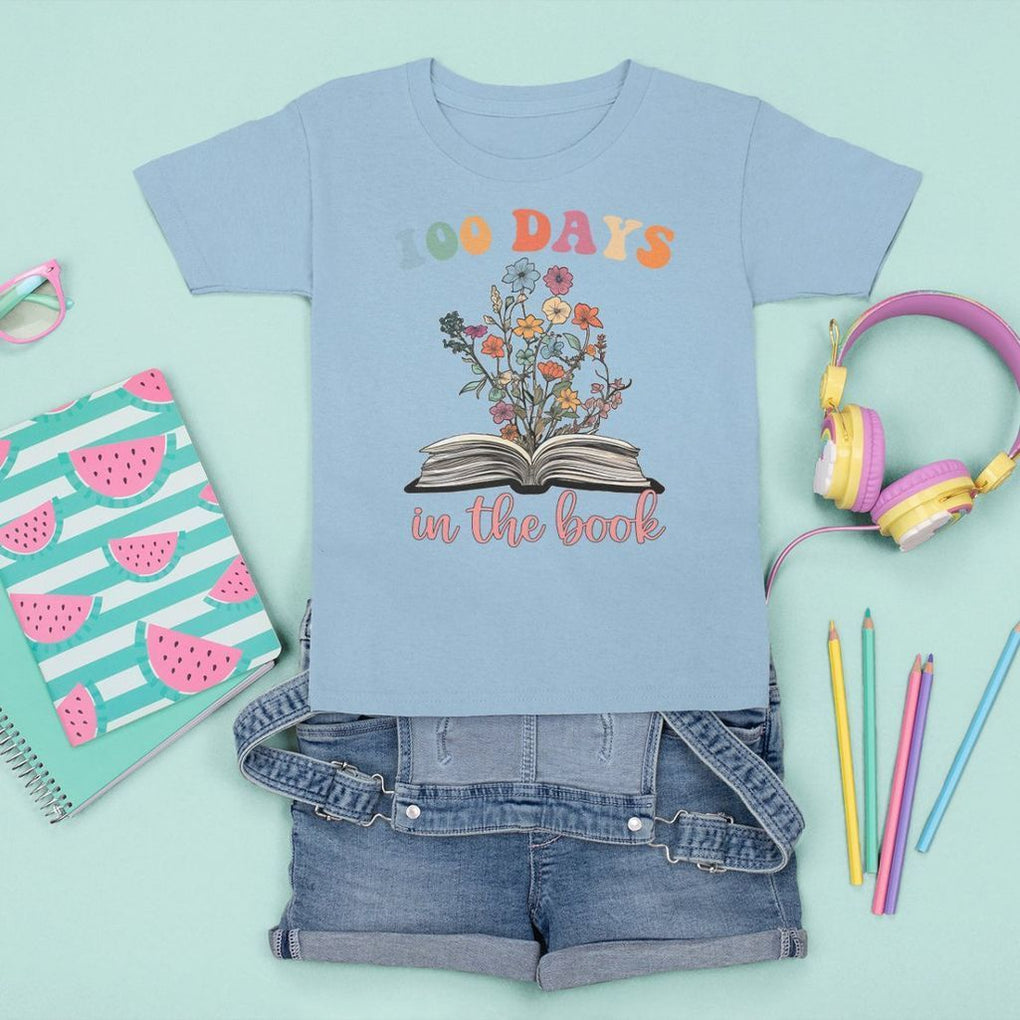 100 Days of School T Shirt For Kid 100 Days In The Book Reading TS02 Light Blue Printyourwear