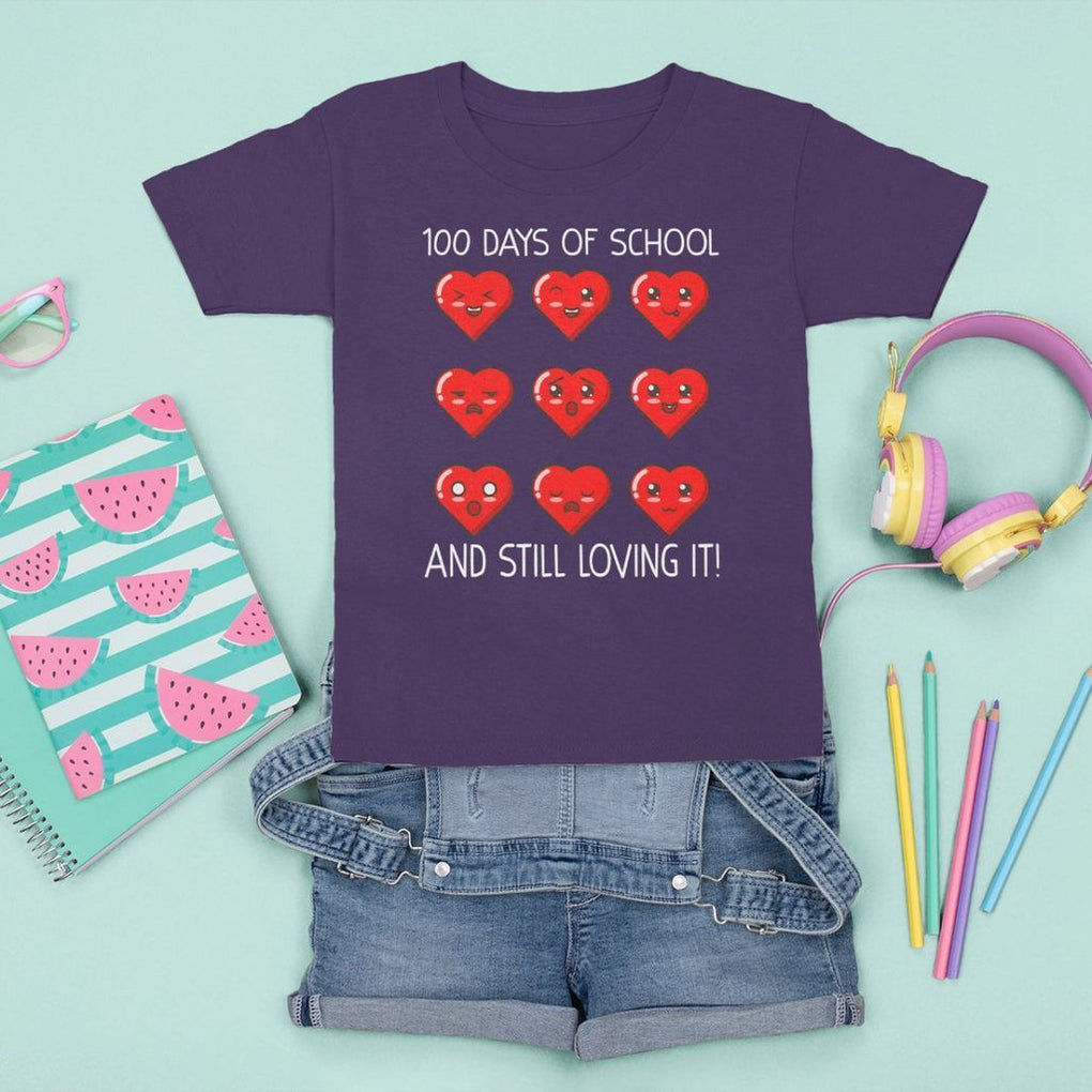100 Days of School T Shirt For Kid Still Loving It Cute Hearts TS02 Purple Printyourwear