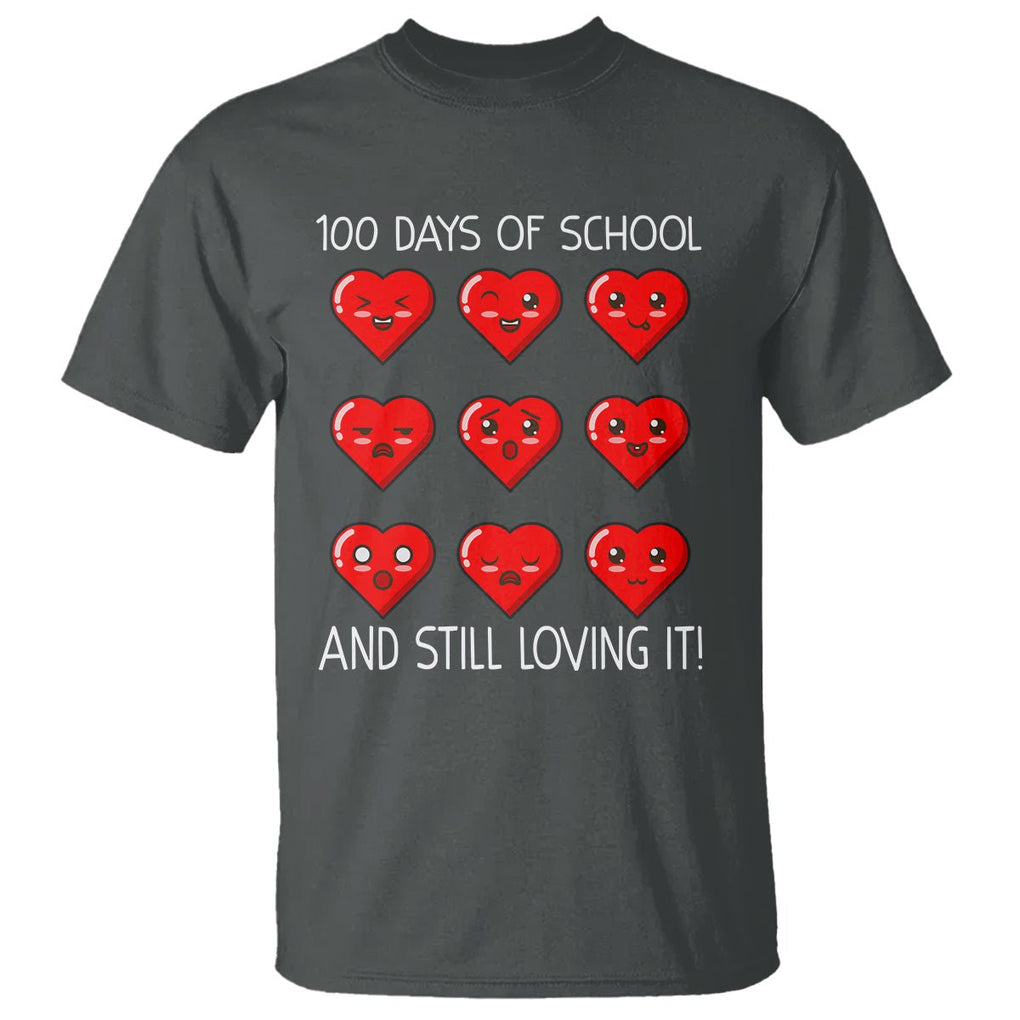 100 Days of School T Shirt Still Loving It Cute Hearts TS02 Dark Heather Printyourwear