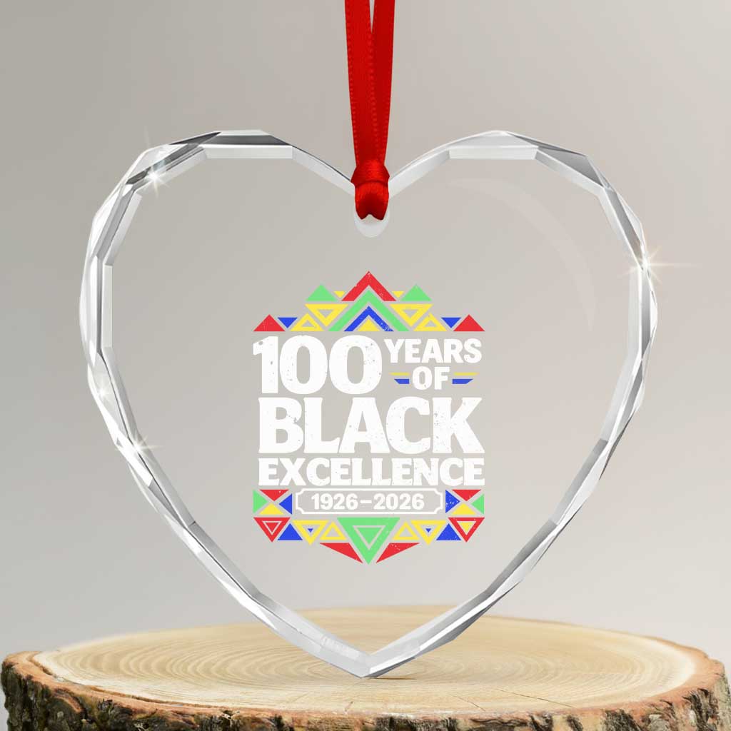 100 Years of Black Excellence 1926 2026 Heart Crystal Glass Ornament African Tribal Pattern Heritage Celebrating Black History TS02 Transparent Glass 3'' Heart Print Your Wear