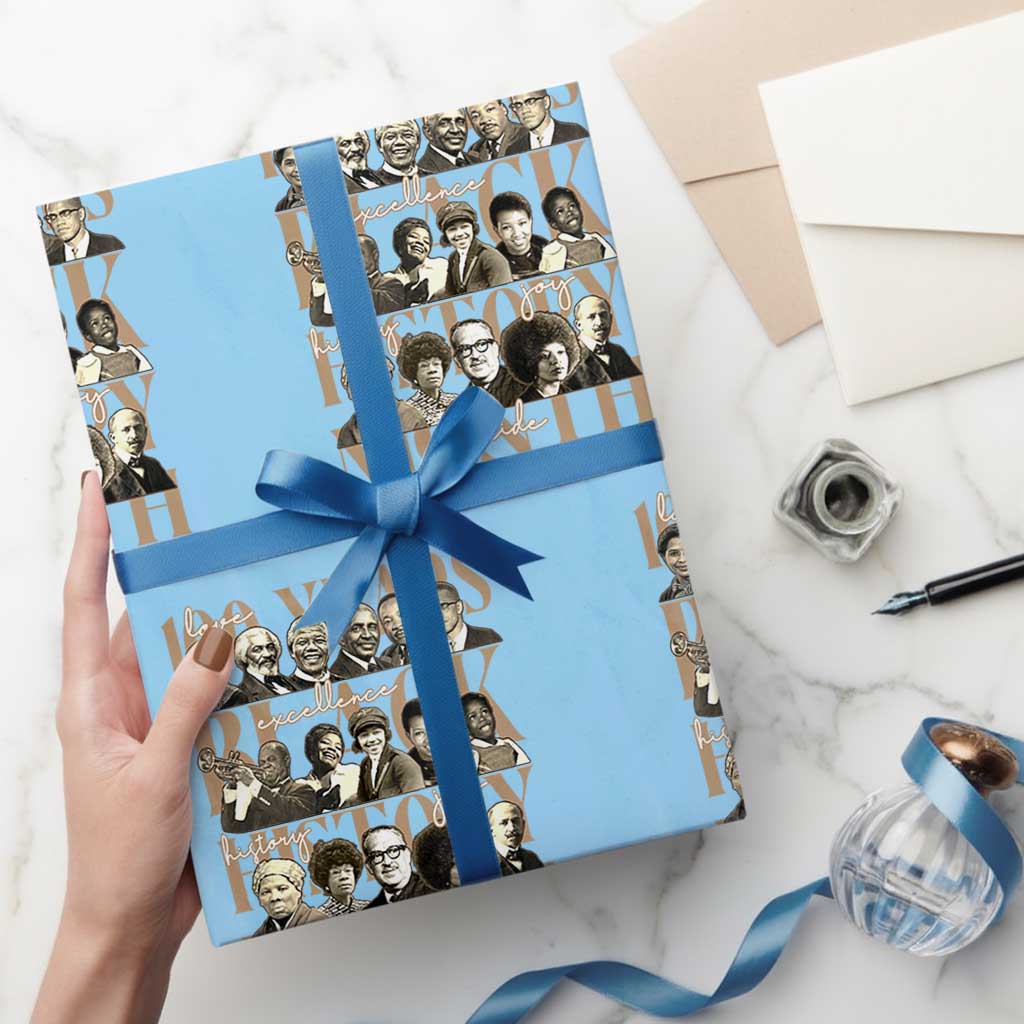 100 Years Of Black History Month Wrapping Paper Roll African American Historical Figures TS11 Light Blue Print Your Wear
