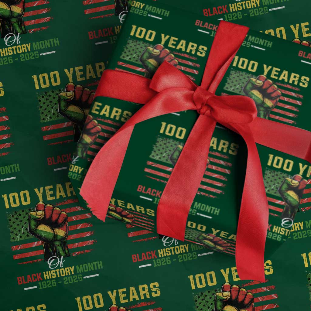 100 Years Of Black History Month Wrapping Paper Roll Hand Fist African American Milestone American Flag TS11 Green Print Your Wear