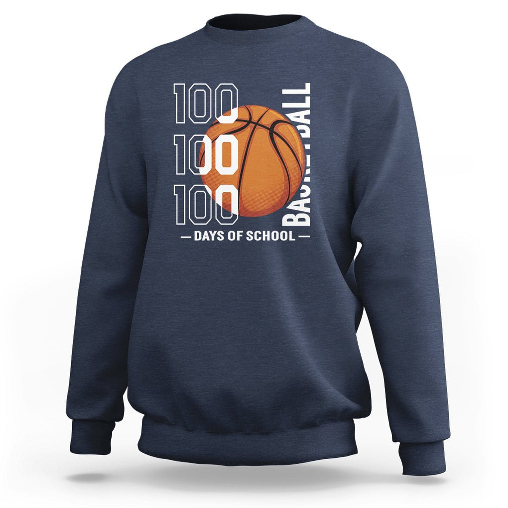 100th Day Of School Basketball Player Sweatshirt TS09 Navy Printyourwear