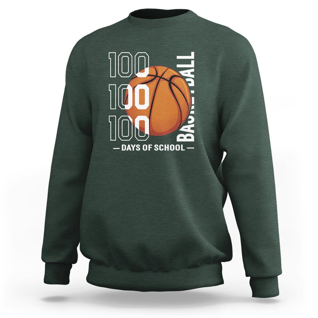 100th Day Of School Basketball Player Sweatshirt TS09 Dark Forest Green Printyourwear