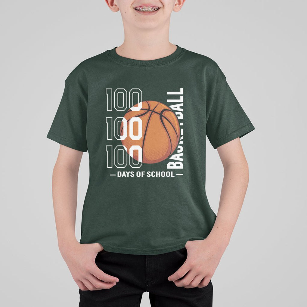 100th Day Of School Basketball Player T Shirt For Kid TS09 Dark Forest Green Printyourwear