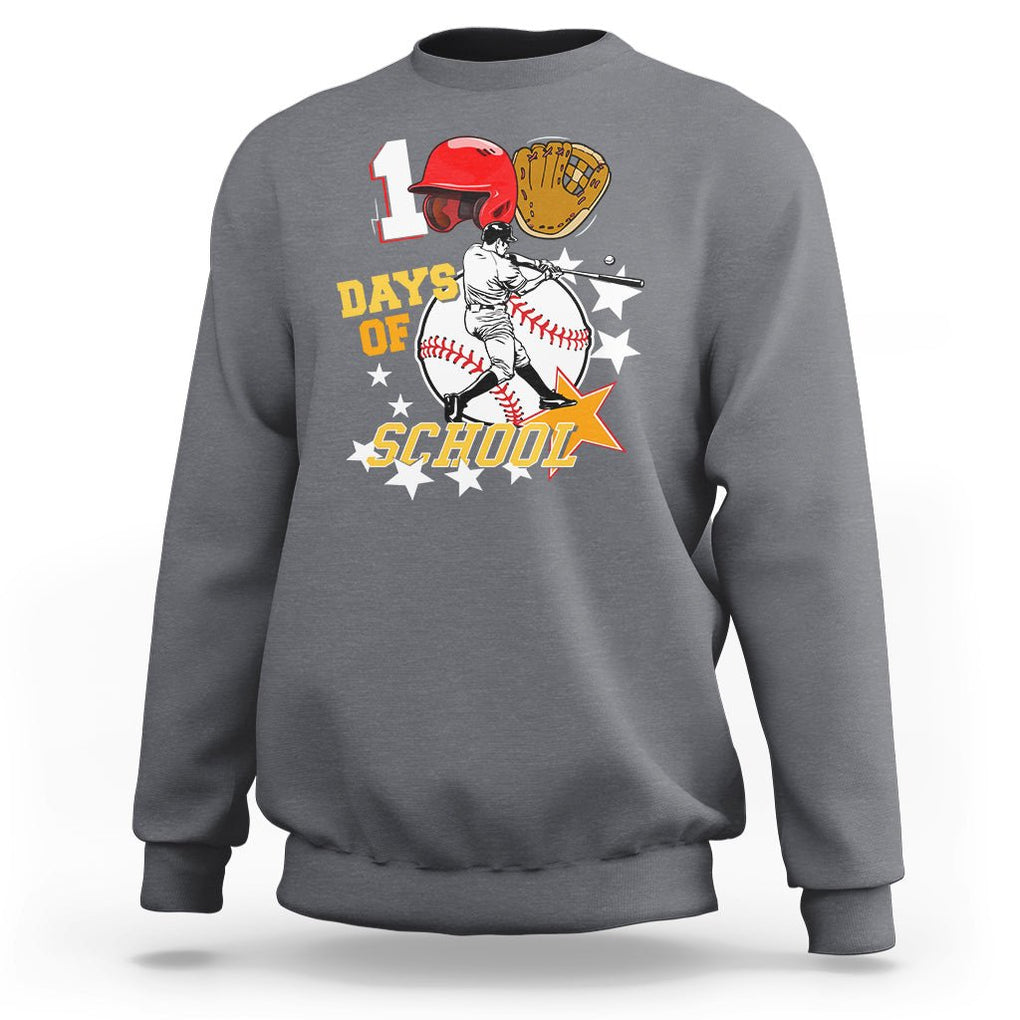 100th Day Of School Cool Baseball Player Sweatshirt TS09 Charcoal Printyourwear