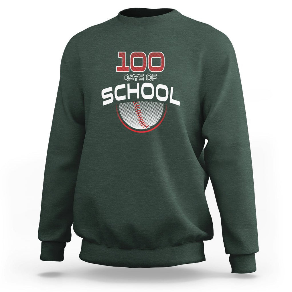 100th Day Of School Cool Baseball Player Sweatshirt TS09 Dark Forest Green Printyourwear