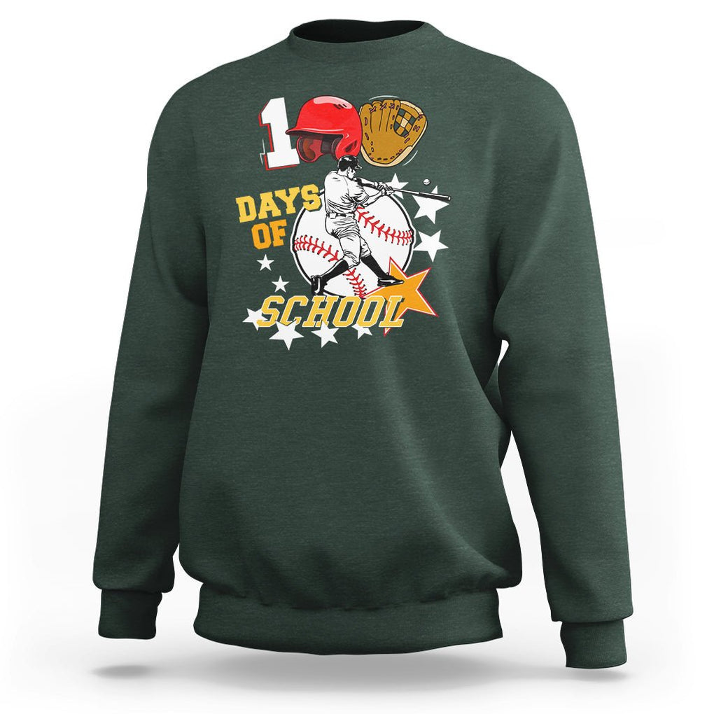 100th Day Of School Cool Baseball Player Sweatshirt TS09 Dark Forest Green Printyourwear
