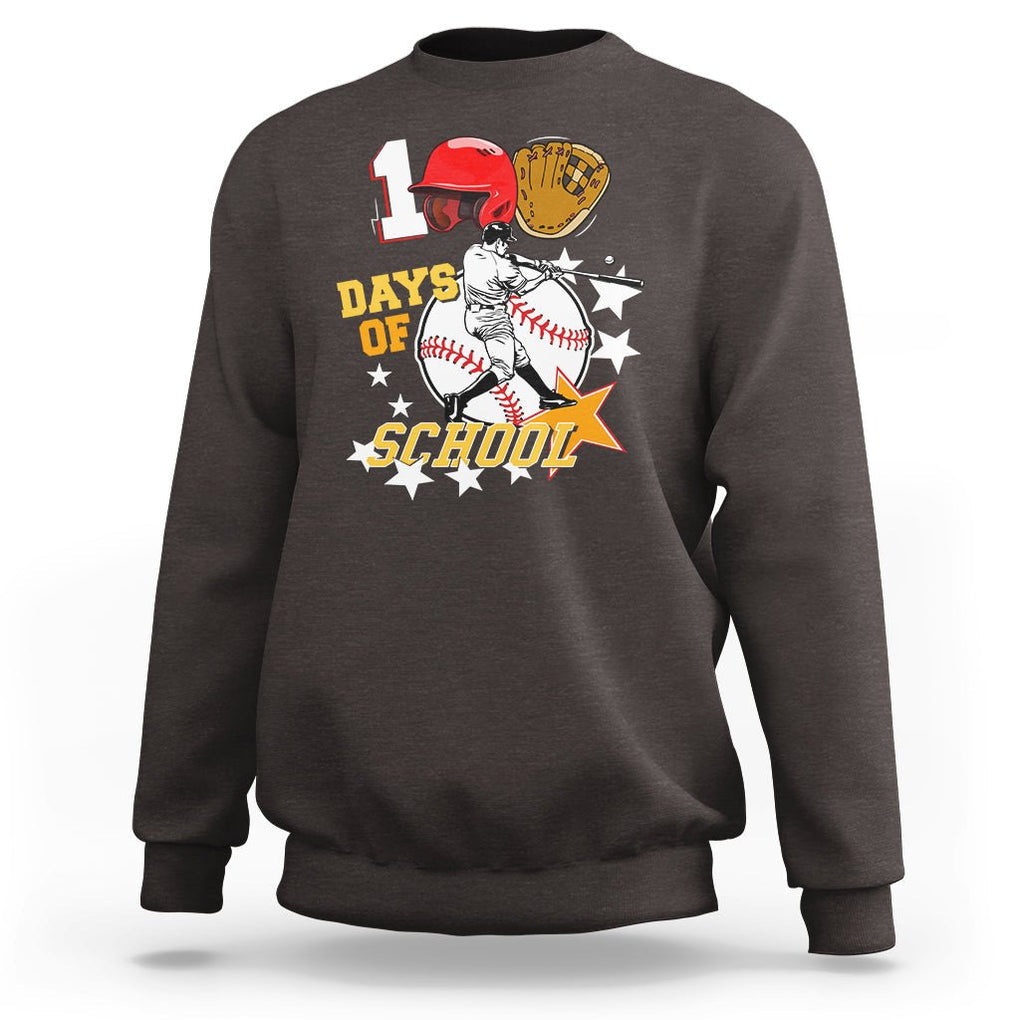 100th Day Of School Cool Baseball Player Sweatshirt TS09 Dark Chocolate Printyourwear
