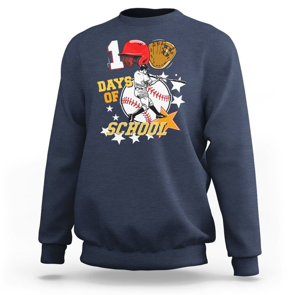 100th Day Of School Cool Baseball Player Sweatshirt TS09 Navy Printyourwear