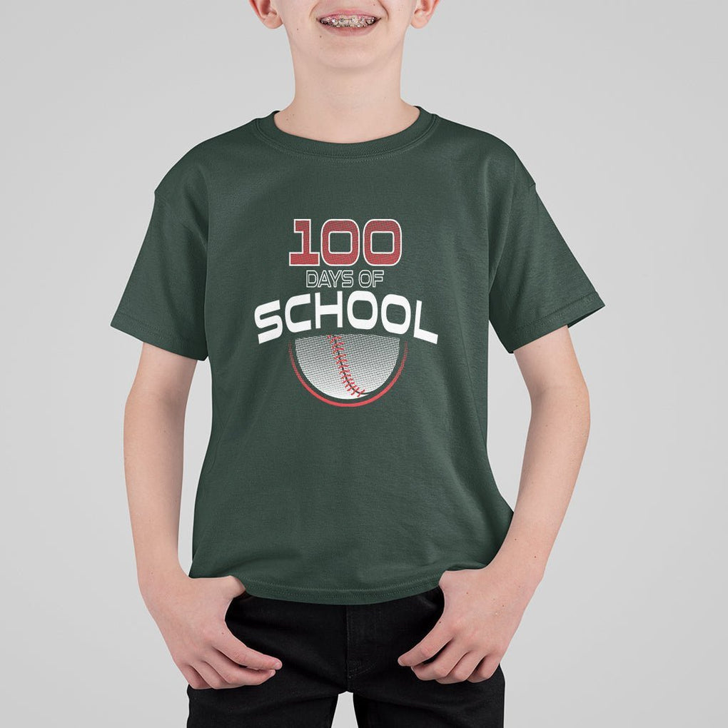 100th Day Of School Cool Baseball Player T Shirt For Kid TS09 Dark Forest Green Printyourwear