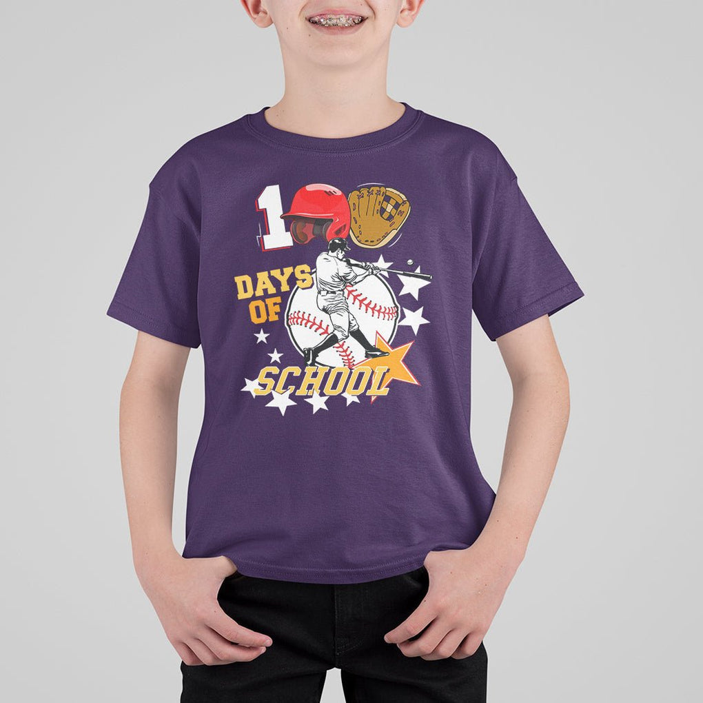 100th Day Of School Cool Baseball Player T Shirt For Kid TS09 Purple Printyourwear