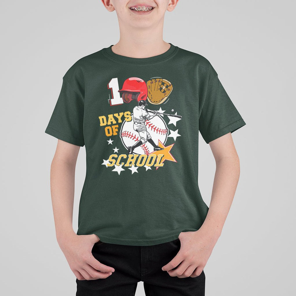100th Day Of School Cool Baseball Player T Shirt For Kid TS09 Dark Forest Green Printyourwear