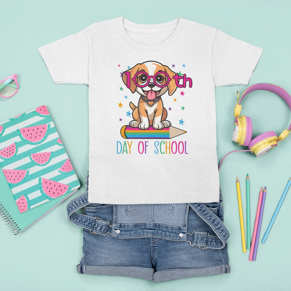 100th Day Of School Cute Dog Puppy T Shirt For Kid TS09 White Printyourwear