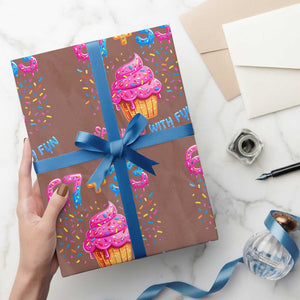 100th Day of School Girl Wrapping Paper Roll 67 33 100 Days Sprinkled With Fun Cupcake Six Seven Meme TS10 Mocha Print Your Wear