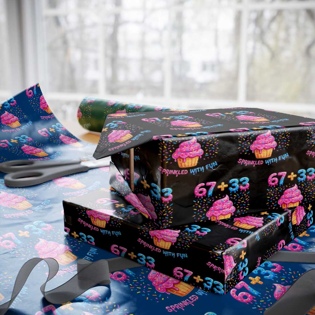 100th Day of School Girl Wrapping Paper Roll 67 33 100 Days Sprinkled With Fun Cupcake Six Seven Meme TS10 Black Print Your Wear