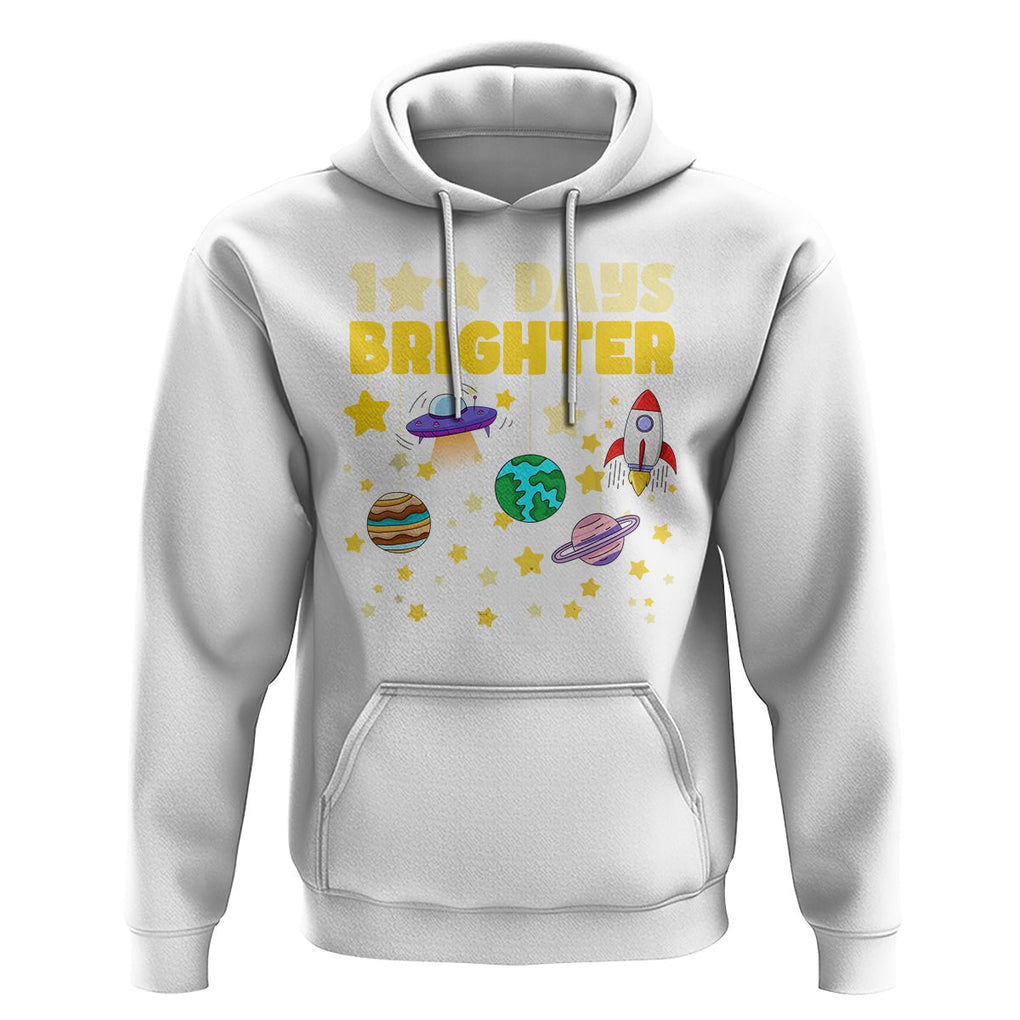 100th Day Of School Hoodie 100 Days Brighter Stars Rocket Outer Space TS09 White Printyourwear
