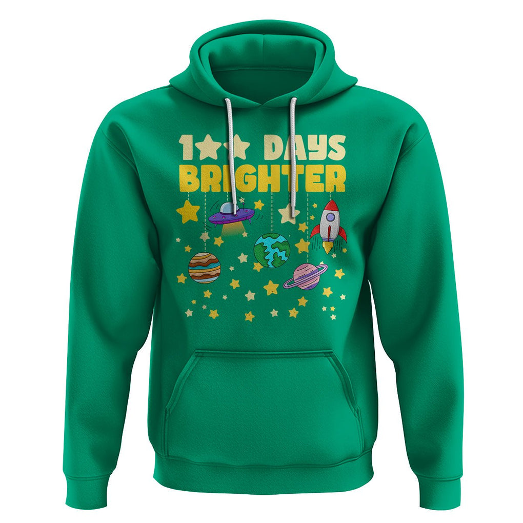 100th Day Of School Hoodie 100 Days Brighter Stars Rocket Outer Space TS09 Irish Green Printyourwear