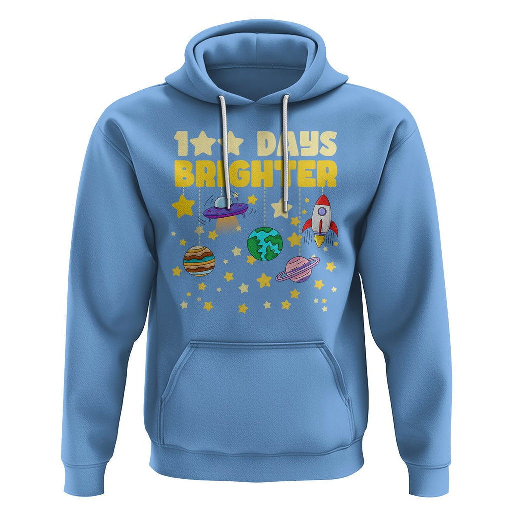 100th Day Of School Hoodie 100 Days Brighter Stars Rocket Outer Space TS09 Carolina Blue Printyourwear