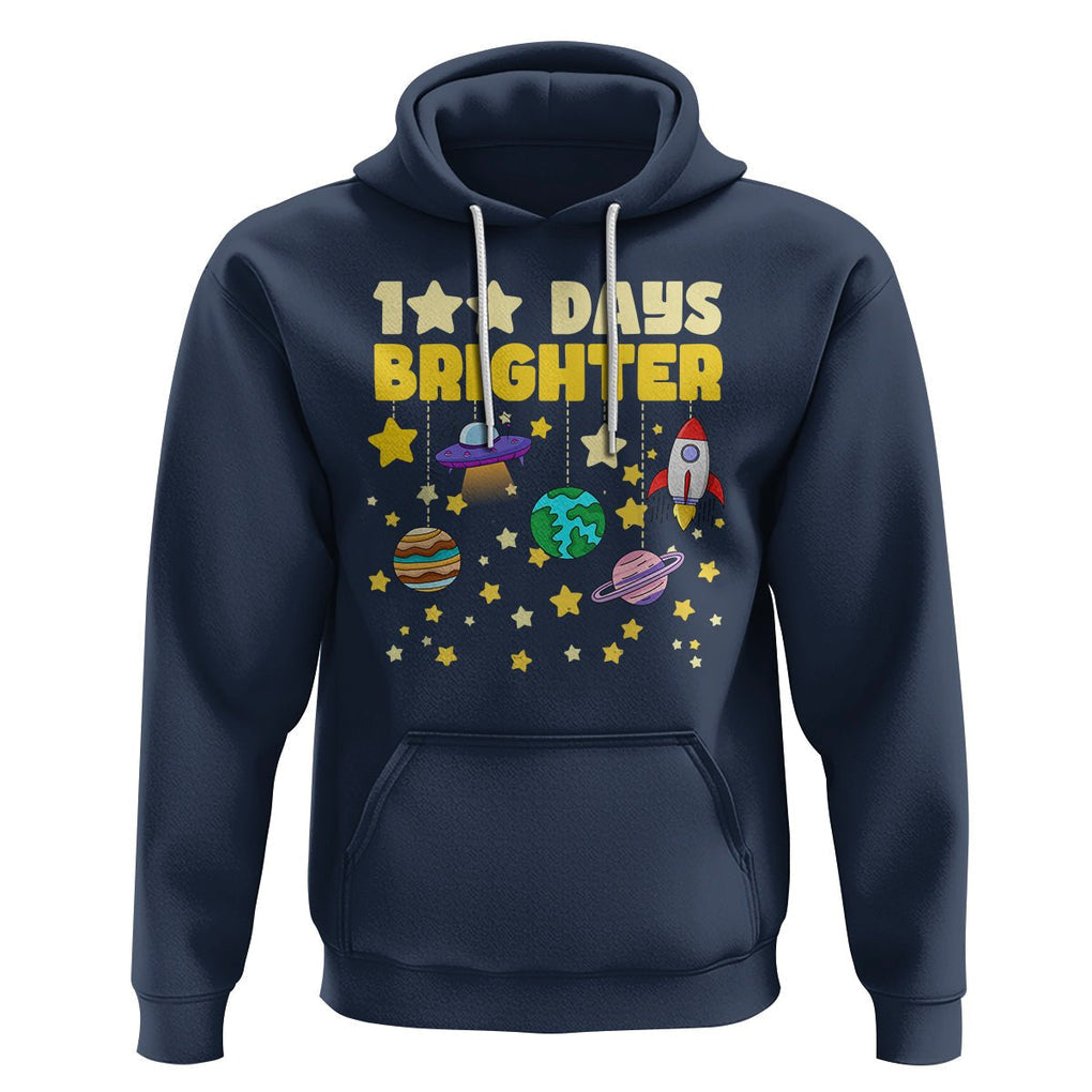 100th Day Of School Hoodie 100 Days Brighter Stars Rocket Outer Space TS09 Navy Printyourwear