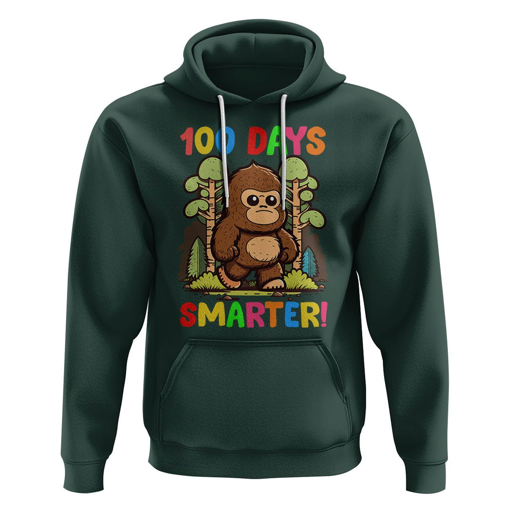 100th Day Of School Hoodie 100 Days Smarter Cute Bigfoot Sasquatch TS09 Dark Forest Green Printyourwear