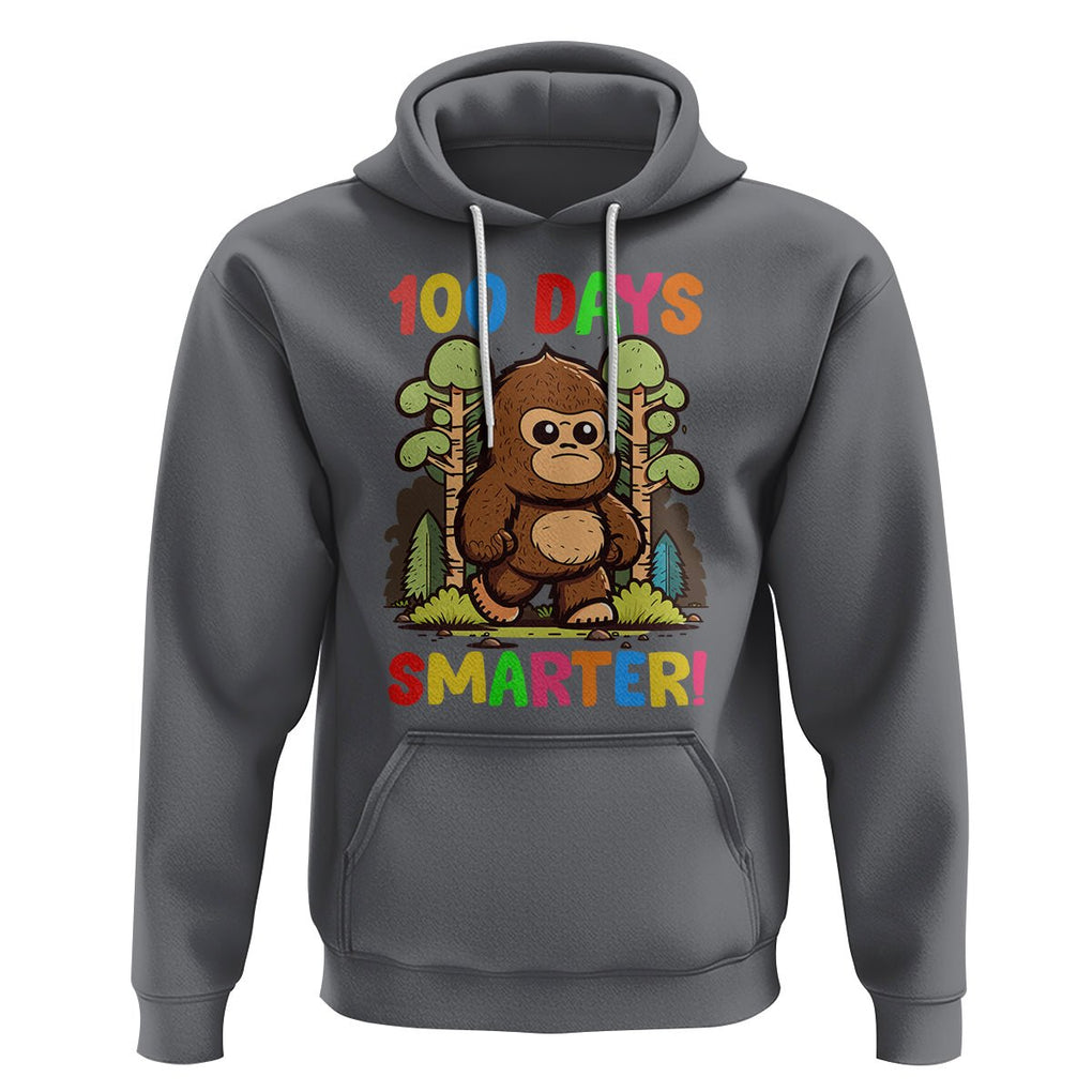 100th Day Of School Hoodie 100 Days Smarter Cute Bigfoot Sasquatch TS09 Charcoal Printyourwear
