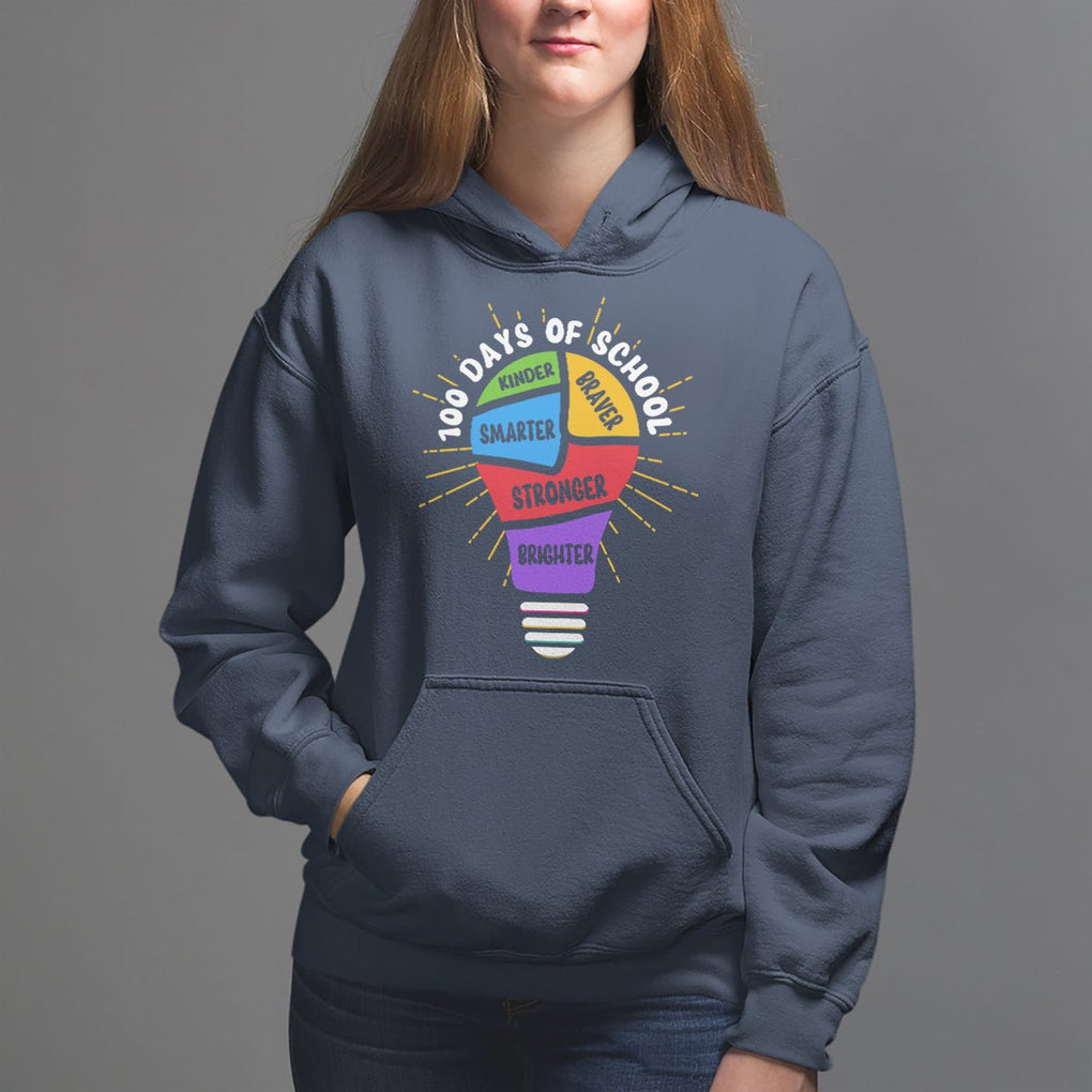 100th Day Of School Hoodie 100 Days Smarter Kinder Stronger Brighter Brave TS09 Navy Printyourwear