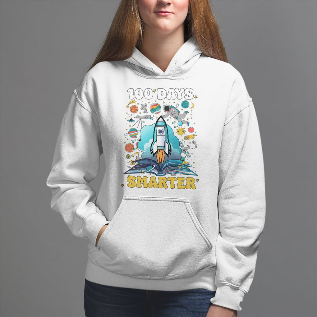100th Day Of School Hoodie 100 Days Smarter Outer Space Magic Book TS09 White Printyourwear