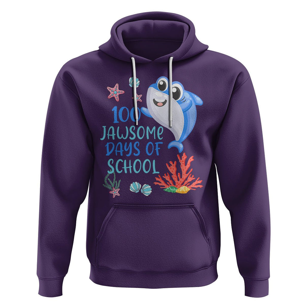 100th Day Of School Hoodie 100 Jawsome Days Funny Shark TS09 Purple Printyourwear