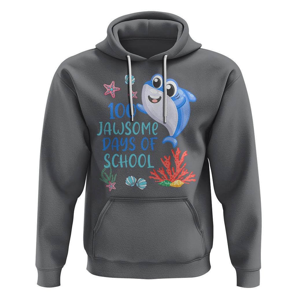 100th Day Of School Hoodie 100 Jawsome Days Funny Shark TS09 Charcoal Printyourwear