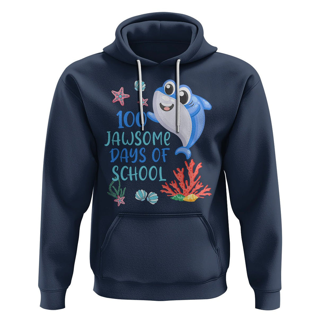100th Day Of School Hoodie 100 Jawsome Days Funny Shark TS09 Navy Printyourwear