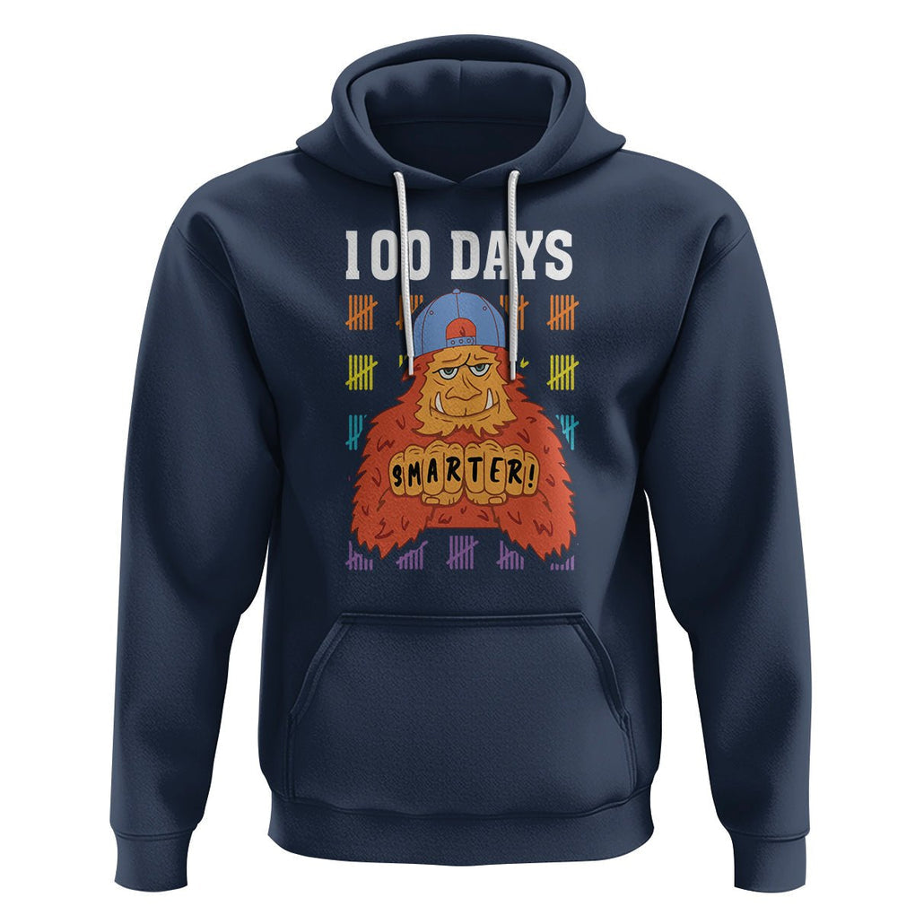 100th Day Of School Hoodie 101 Days Smarter Cool Bigfoot Sasquatch TS09 Navy Printyourwear